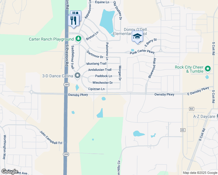 map of restaurants, bars, coffee shops, grocery stores, and more near 507 Lipizzan Lane in Celina