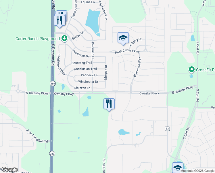 map of restaurants, bars, coffee shops, grocery stores, and more near 3321 Ivywood Place in Celina