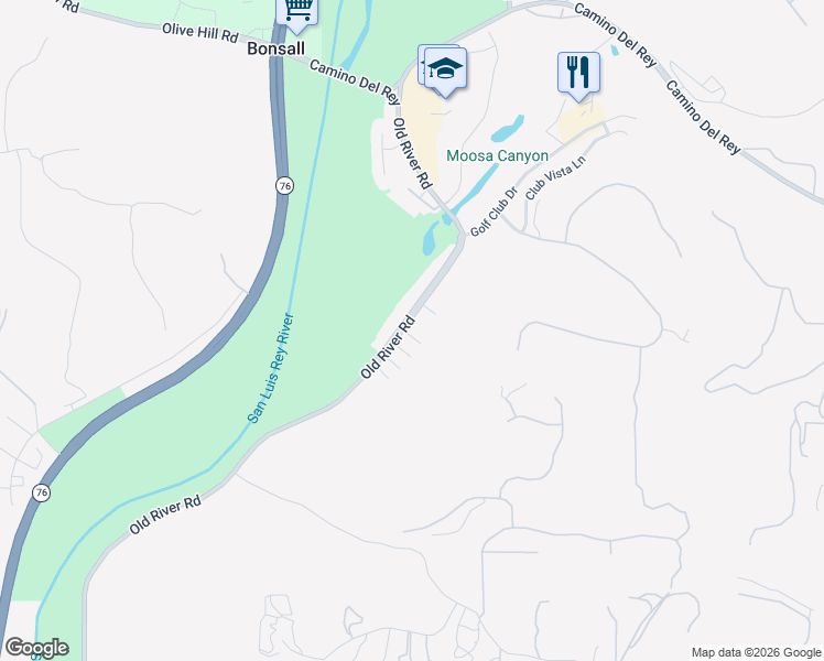 map of restaurants, bars, coffee shops, grocery stores, and more near 31151 Old River Road in Bonsall