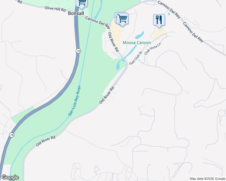 map of restaurants, bars, coffee shops, grocery stores, and more near 31174 Old River Road in Bonsall