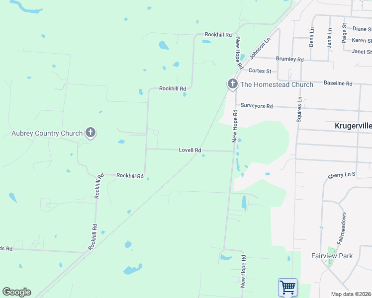 map of restaurants, bars, coffee shops, grocery stores, and more near 7425 Lovell Road in Aubrey