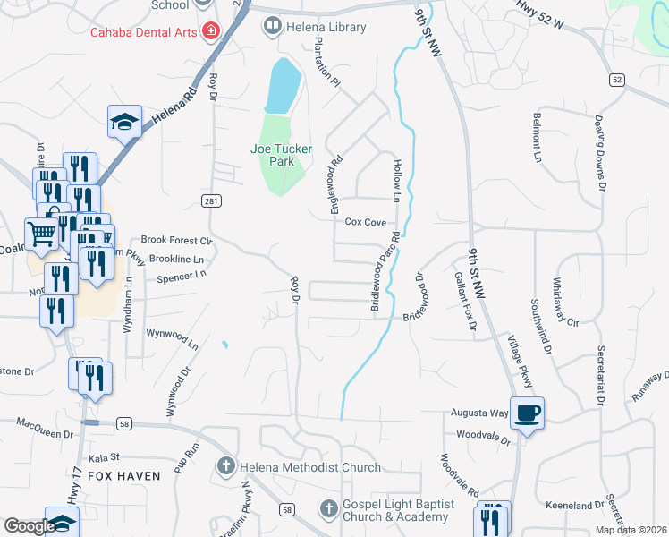 map of restaurants, bars, coffee shops, grocery stores, and more near 5015 Bridlewood Parc Lane in Helena