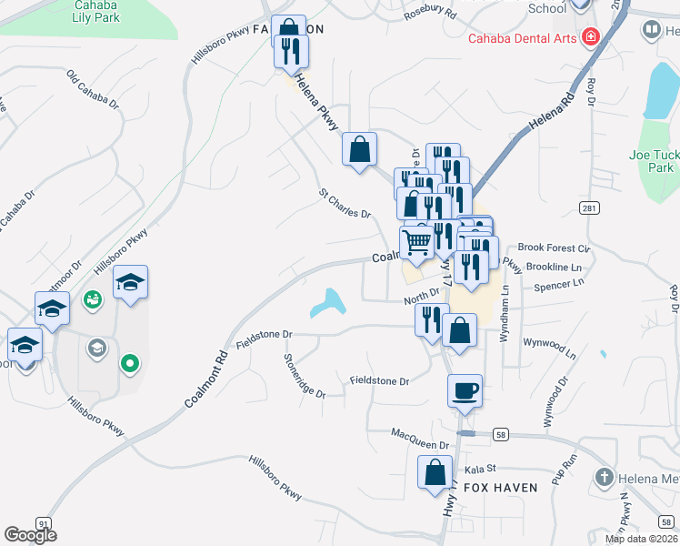map of restaurants, bars, coffee shops, grocery stores, and more near 289 County Road 91 in Helena