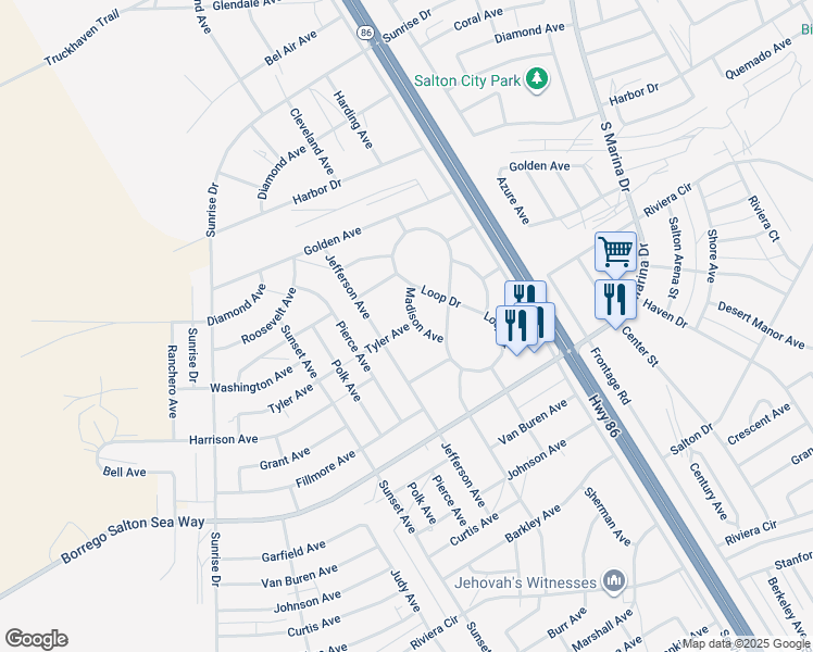 map of restaurants, bars, coffee shops, grocery stores, and more near 2185 Tyler Avenue in Thermal