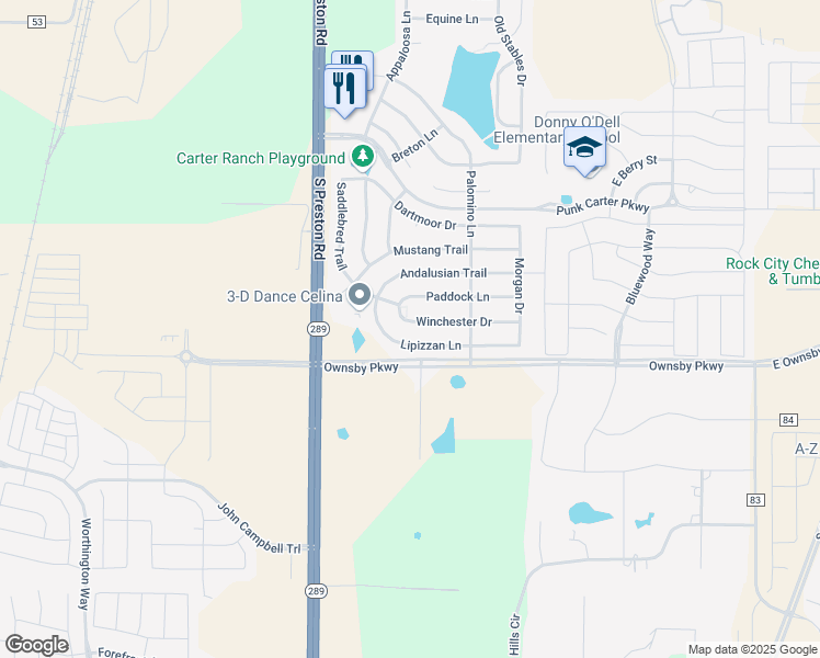 map of restaurants, bars, coffee shops, grocery stores, and more near 411 Winchester Drive in Celina