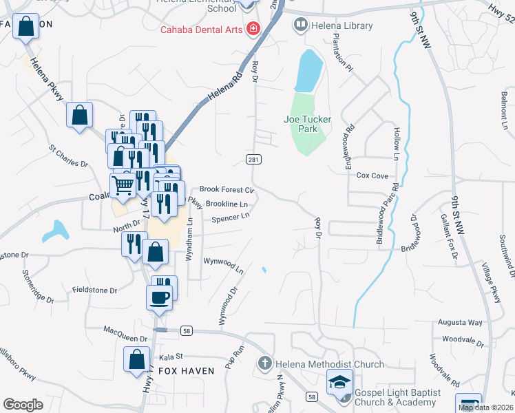 map of restaurants, bars, coffee shops, grocery stores, and more near 7624 Spencer Lane in Helena