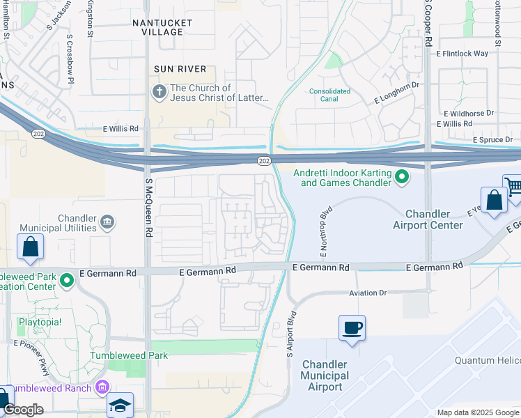 map of restaurants, bars, coffee shops, grocery stores, and more near 1450 East Germann Road in Chandler