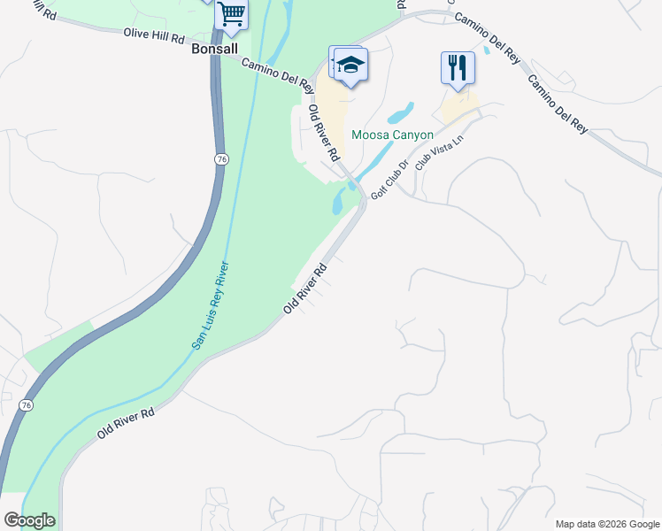 map of restaurants, bars, coffee shops, grocery stores, and more near 31173 Old River Road in Bonsall