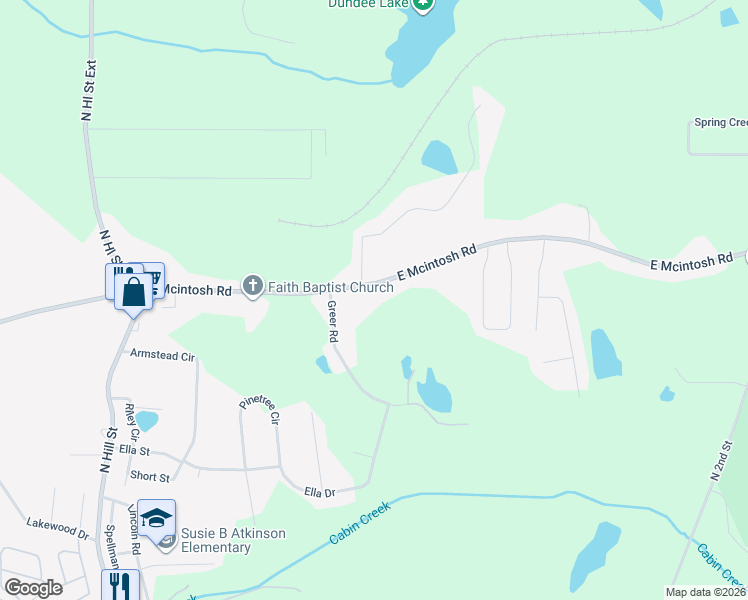 map of restaurants, bars, coffee shops, grocery stores, and more near 1006 East Mcintosh Road in Griffin