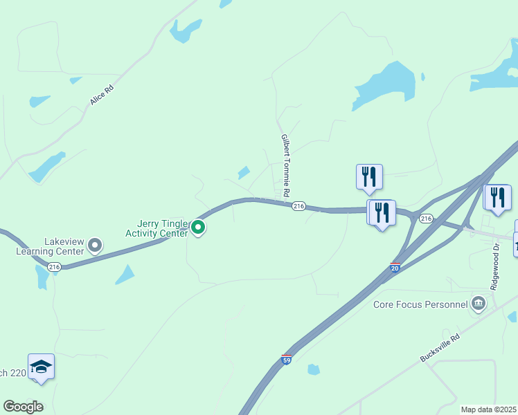 map of restaurants, bars, coffee shops, grocery stores, and more near 22063 Highway 216 in McCalla