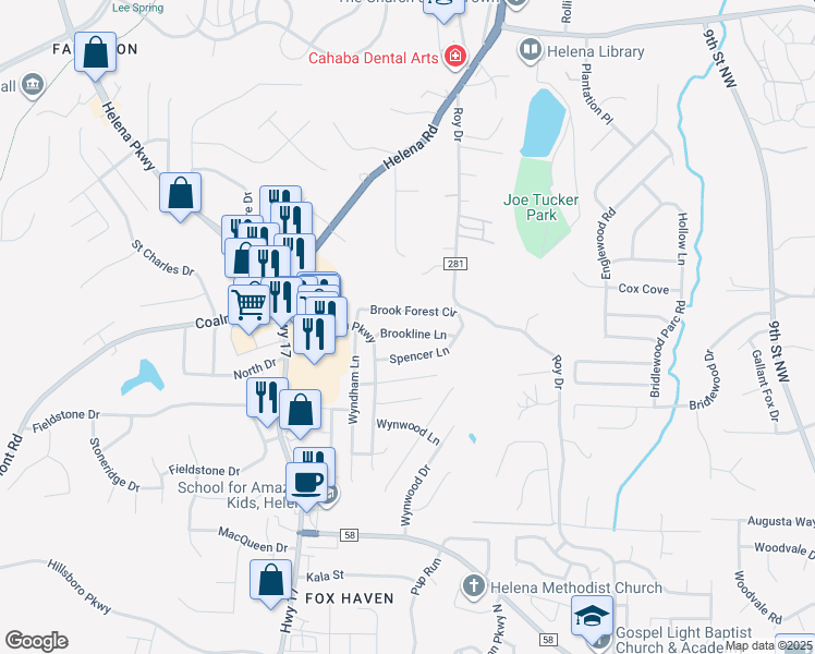 map of restaurants, bars, coffee shops, grocery stores, and more near 9094 Brookline Lane in Helena