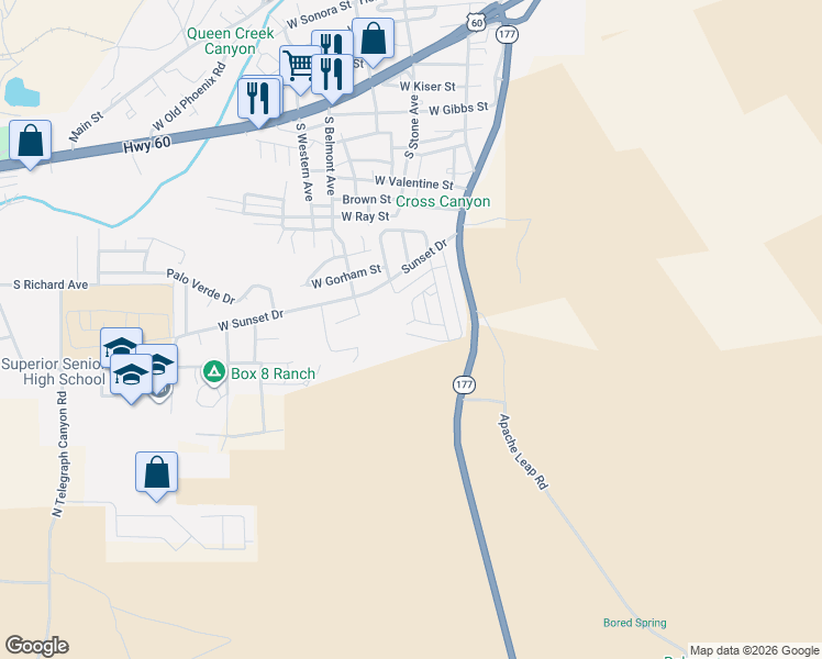 map of restaurants, bars, coffee shops, grocery stores, and more near 93 Arnett Drive in Superior