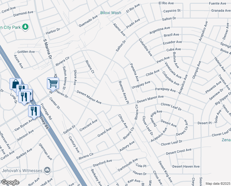 map of restaurants, bars, coffee shops, grocery stores, and more near 1099 La Paz Court in Thermal