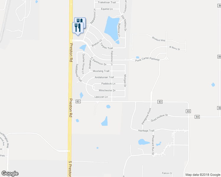 map of restaurants, bars, coffee shops, grocery stores, and more near 434 Winchester Drive in Celina