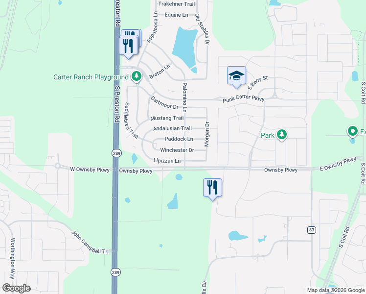 map of restaurants, bars, coffee shops, grocery stores, and more near 428 Winchester Drive in Celina