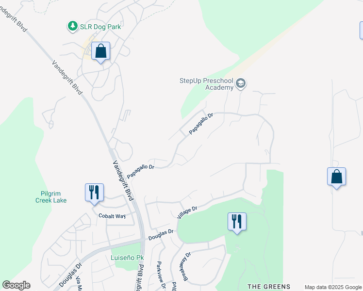 map of restaurants, bars, coffee shops, grocery stores, and more near 5471 Papagallo Drive in Oceanside