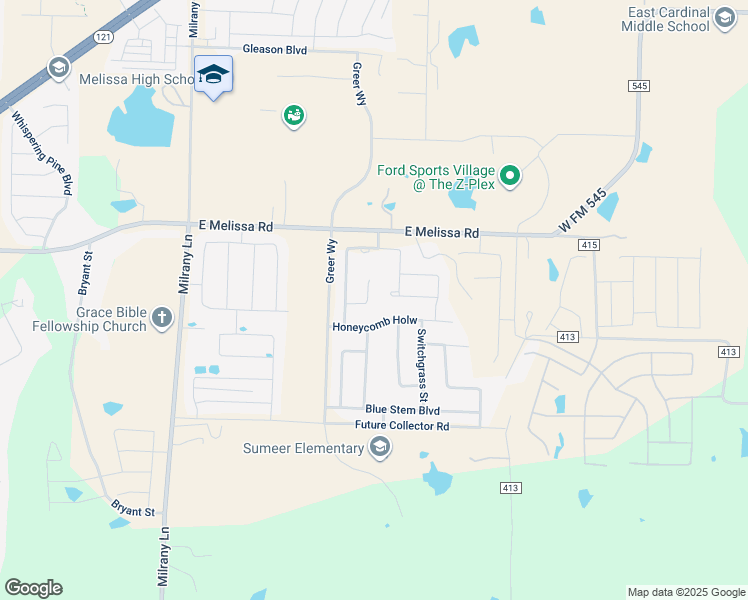 map of restaurants, bars, coffee shops, grocery stores, and more near 3816 Chicory Court in Melissa