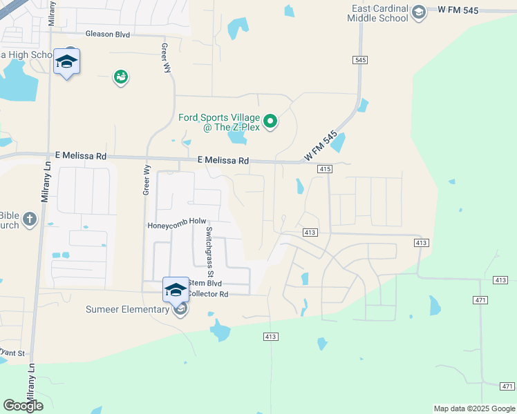 map of restaurants, bars, coffee shops, grocery stores, and more near 3819 East Melissa Road in Melissa