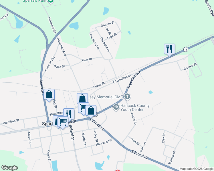 map of restaurants, bars, coffee shops, grocery stores, and more near 637 East Hamilton Street in Sparta