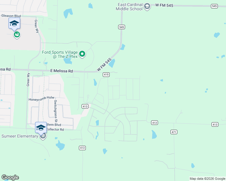 map of restaurants, bars, coffee shops, grocery stores, and more near 6700-6878 County Road 415 in Melissa