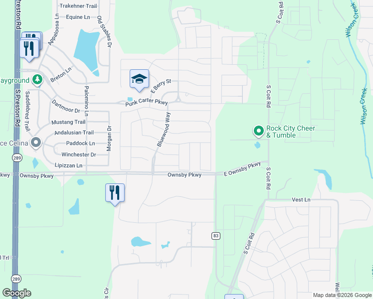 map of restaurants, bars, coffee shops, grocery stores, and more near 4280-4462 County Road 83 in Celina