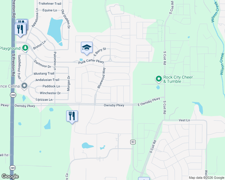 map of restaurants, bars, coffee shops, grocery stores, and more near 4280-4462 County Road 83 in Celina
