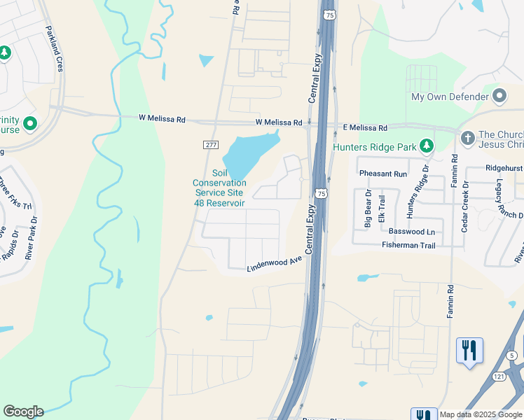 map of restaurants, bars, coffee shops, grocery stores, and more near 203 Crescent Avenue in Melissa