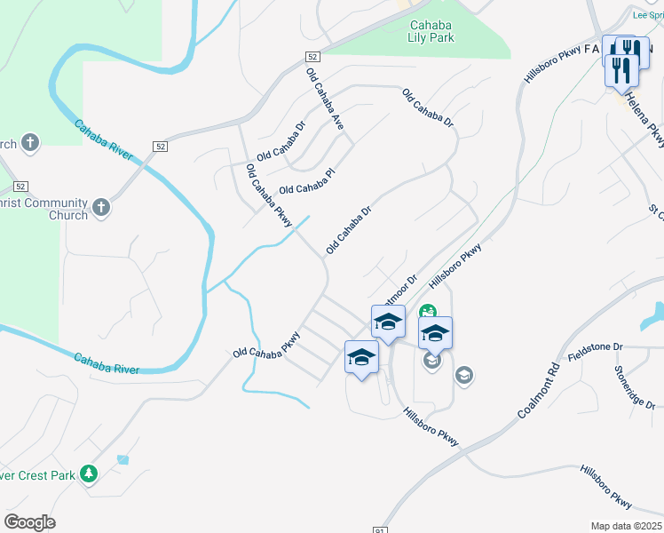 map of restaurants, bars, coffee shops, grocery stores, and more near 4013 Old Cahaba Parkway in Helena