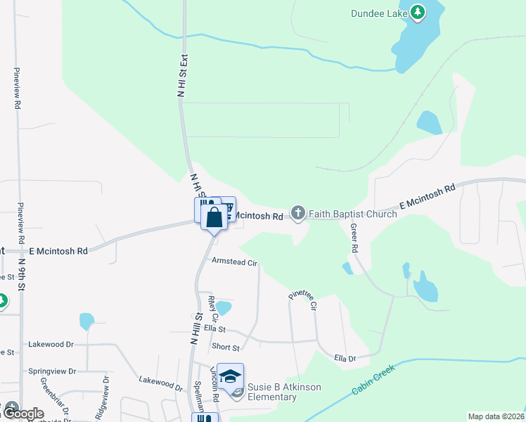 map of restaurants, bars, coffee shops, grocery stores, and more near 723 East Mcintosh Road in Griffin