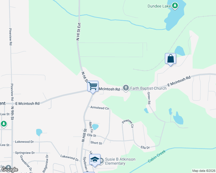 map of restaurants, bars, coffee shops, grocery stores, and more near 723 East Mcintosh Road in Griffin