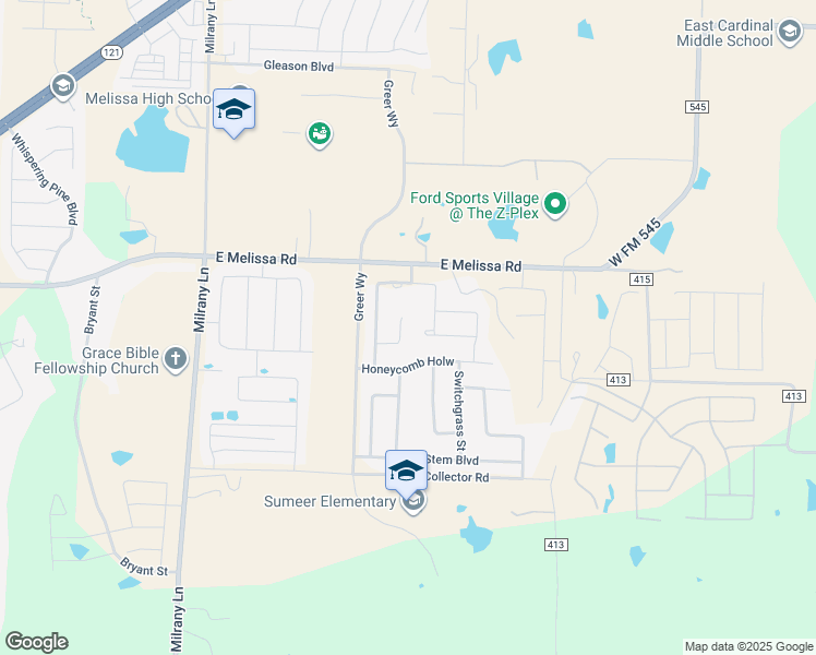 map of restaurants, bars, coffee shops, grocery stores, and more near 3816 Chicory Court in Melissa