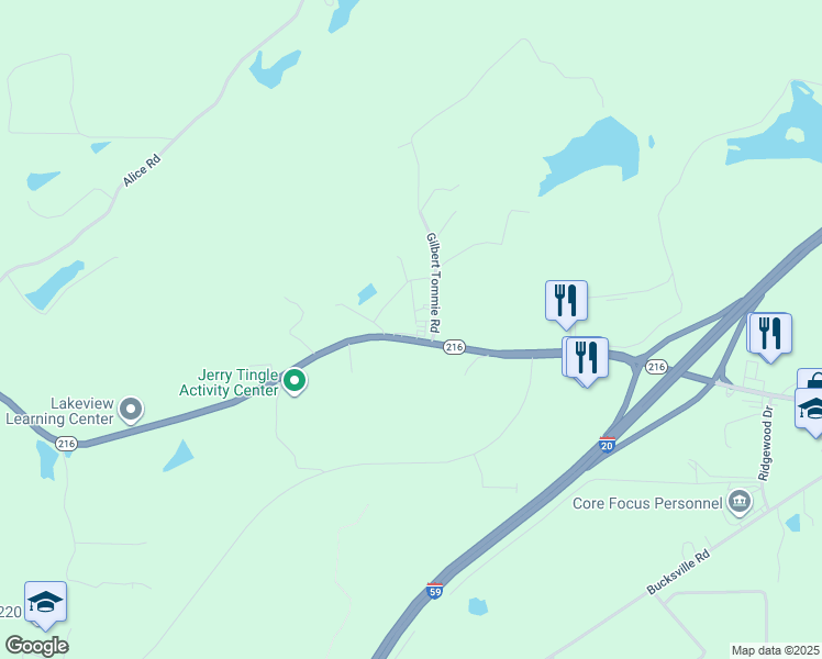 map of restaurants, bars, coffee shops, grocery stores, and more near 22063 Alabama 216 in McCalla