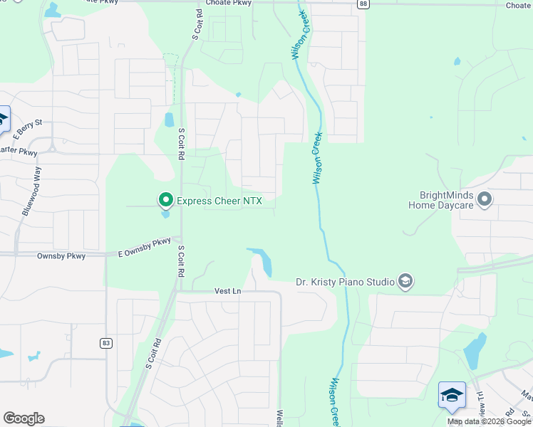 map of restaurants, bars, coffee shops, grocery stores, and more near 4060 County Road 84 in Prosper