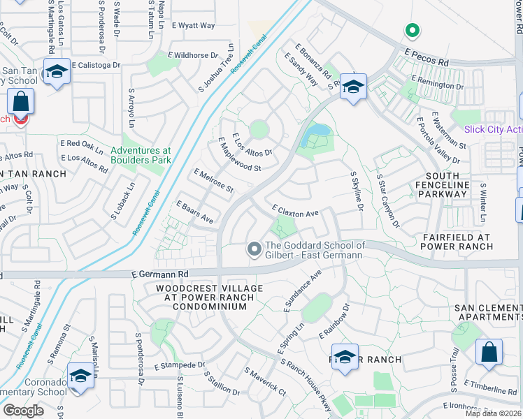 map of restaurants, bars, coffee shops, grocery stores, and more near Melrose Street in Gilbert