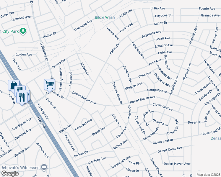 map of restaurants, bars, coffee shops, grocery stores, and more near 1099 La Paz Court in Thermal
