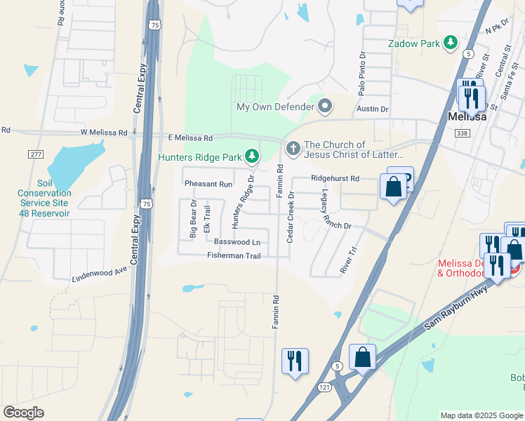 map of restaurants, bars, coffee shops, grocery stores, and more near 2003 Dove Crossing in Melissa