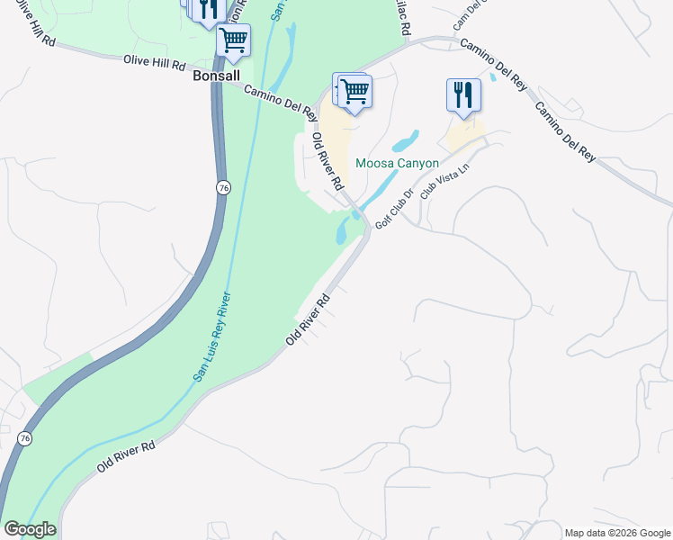 map of restaurants, bars, coffee shops, grocery stores, and more near 31210 Old River Road in Bonsall
