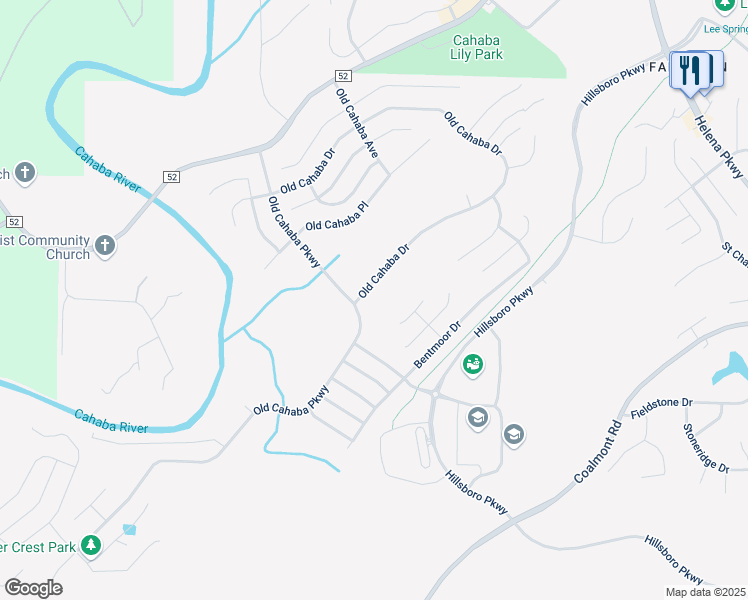 map of restaurants, bars, coffee shops, grocery stores, and more near 4013 Old Cahaba Parkway in Helena