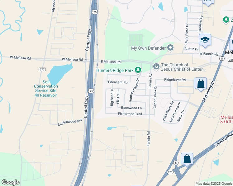 map of restaurants, bars, coffee shops, grocery stores, and more near 395 Elk Trail in Melissa