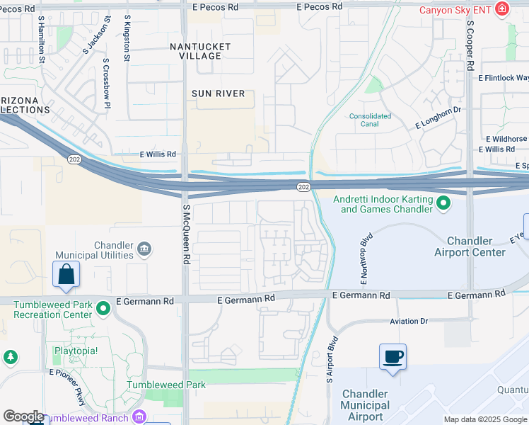 map of restaurants, bars, coffee shops, grocery stores, and more near 555 E Ray Rd in Chandler