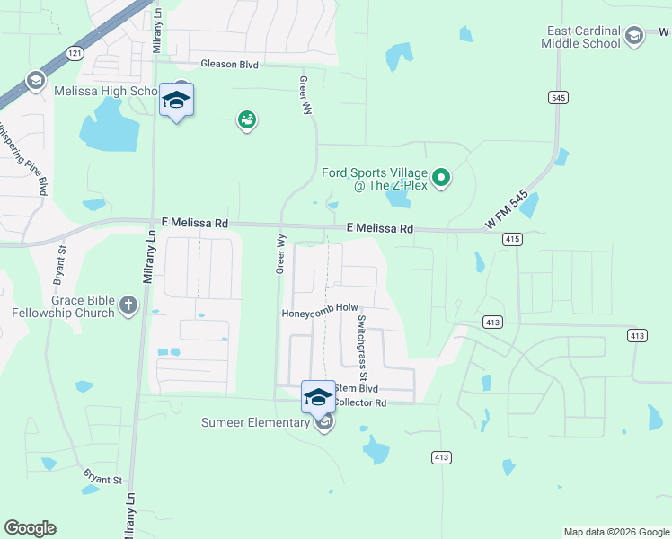 map of restaurants, bars, coffee shops, grocery stores, and more near 3811 Creekdale Drive in Melissa