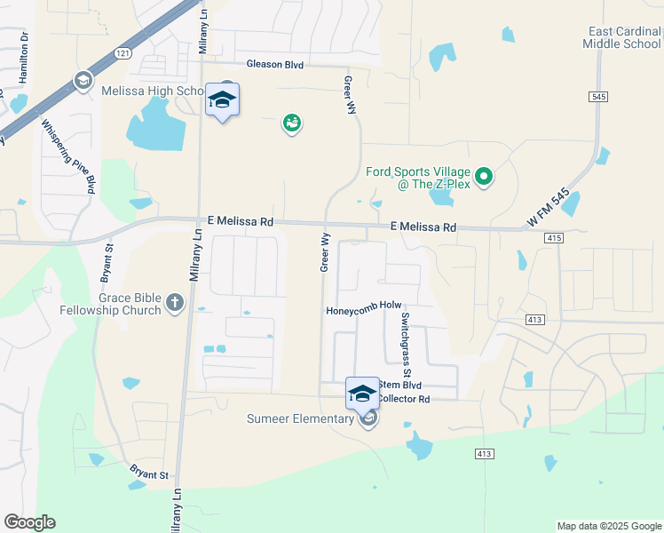 map of restaurants, bars, coffee shops, grocery stores, and more near 2601 Lovegrass Lane in Melissa