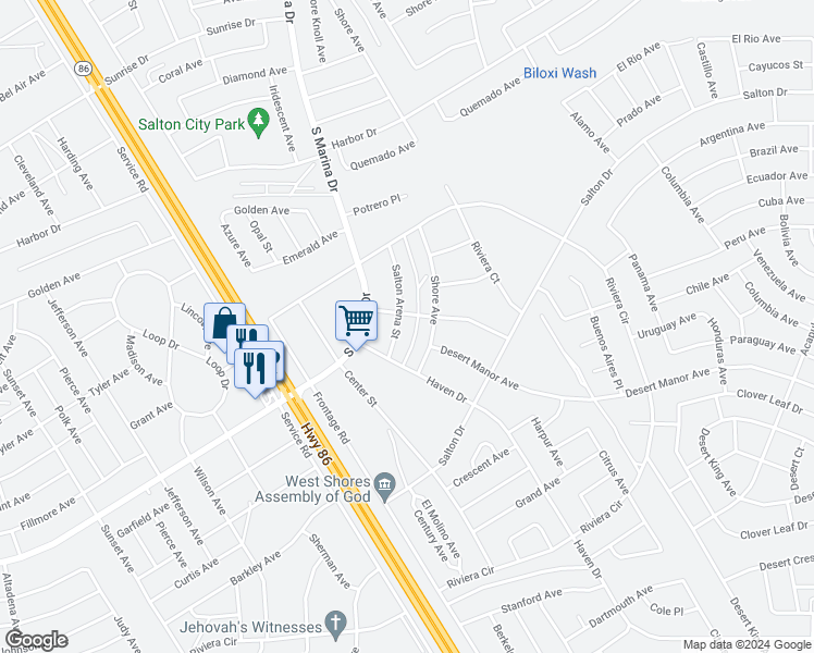 map of restaurants, bars, coffee shops, grocery stores, and more near 2120 Salton Arena Street in Thermal
