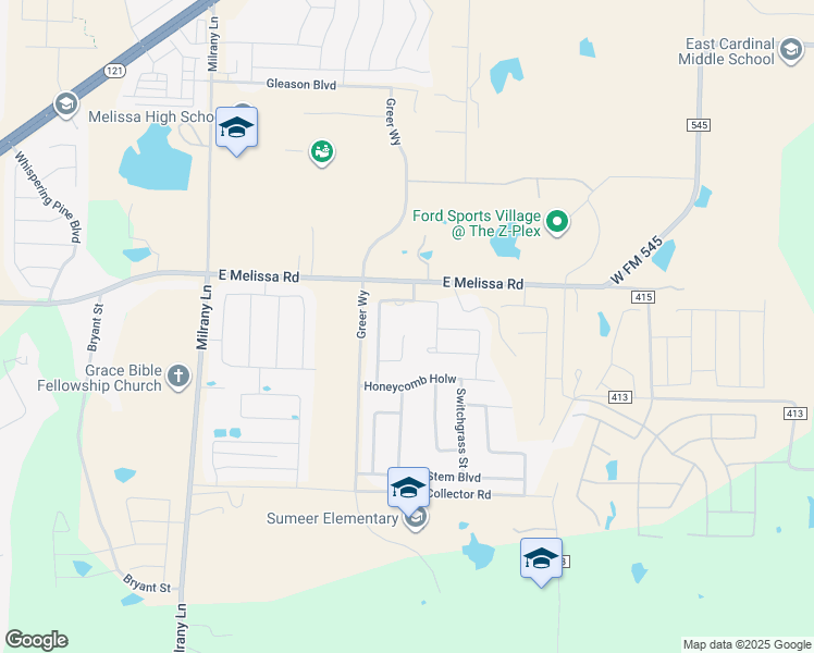 map of restaurants, bars, coffee shops, grocery stores, and more near 3811 Creekdale Drive in Melissa