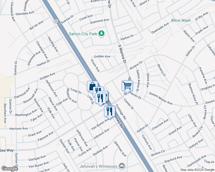 map of restaurants, bars, coffee shops, grocery stores, and more near 2124 Thomas R Cannell Road in Thermal
