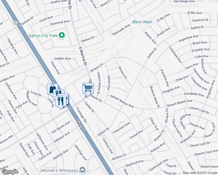 map of restaurants, bars, coffee shops, grocery stores, and more near Desert Kist Avenue in Salton City