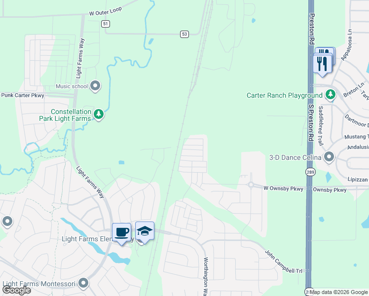 map of restaurants, bars, coffee shops, grocery stores, and more near 817 Isabel Street in Prosper