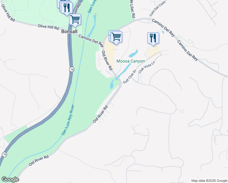 map of restaurants, bars, coffee shops, grocery stores, and more near 31238 Old River Road in Bonsall
