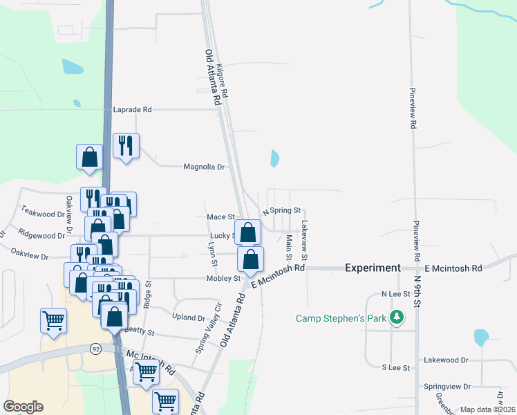map of restaurants, bars, coffee shops, grocery stores, and more near 100 Front Street in Griffin