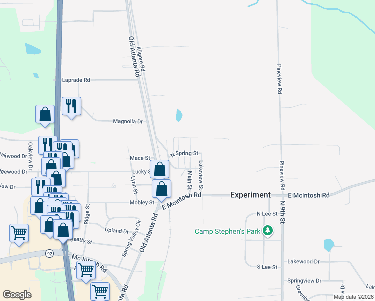 map of restaurants, bars, coffee shops, grocery stores, and more near 341 Main Street in Griffin